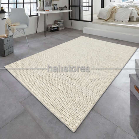 %100 Doğal Choti Jüt Sisal Kilim Halı Beyaz - 1