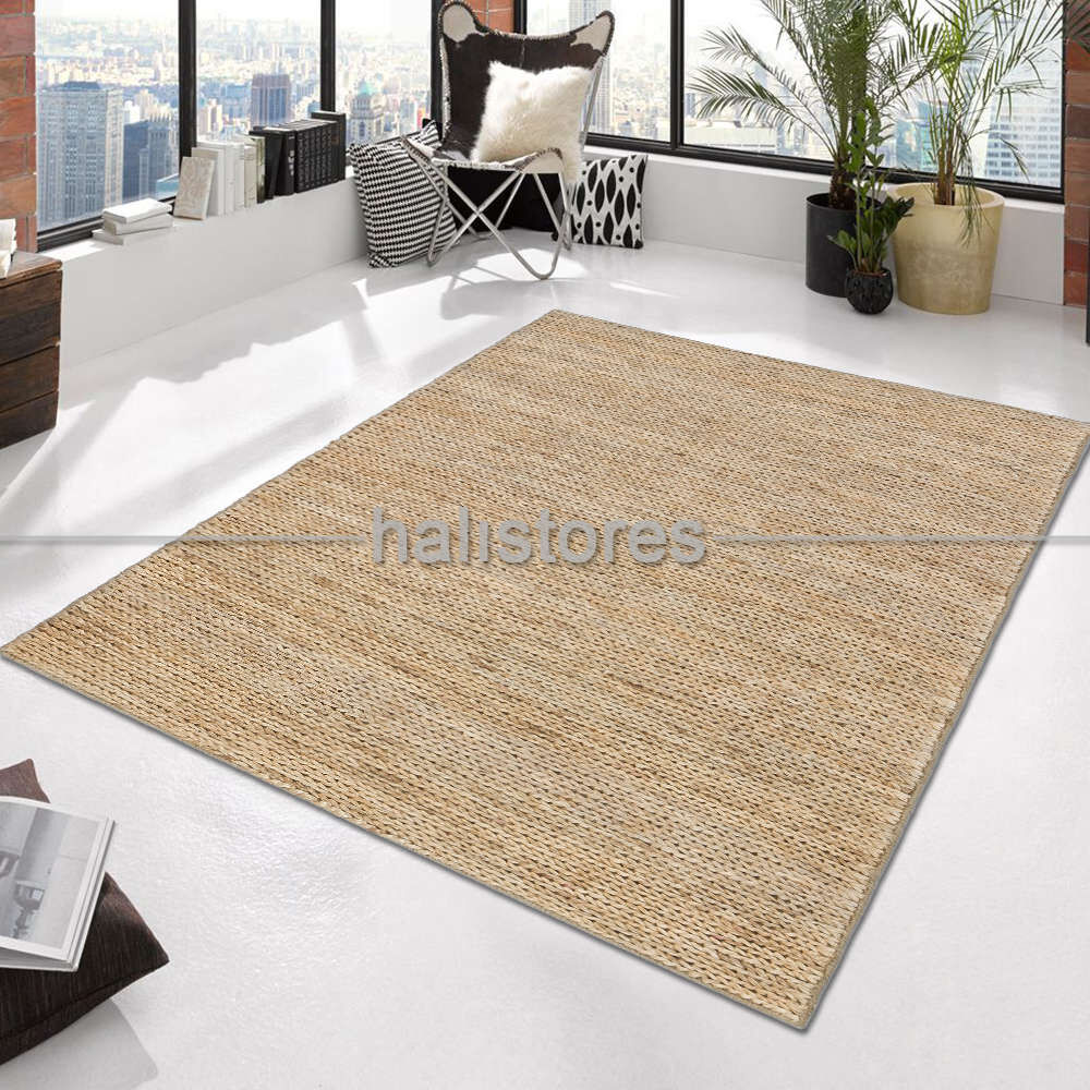 %100 Doğal Choti Jüt Sisal Kilim Halı Krem Rengi