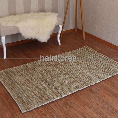 %100 Doğal Choti Jüt Sisal Kilim Halı Krem - 1