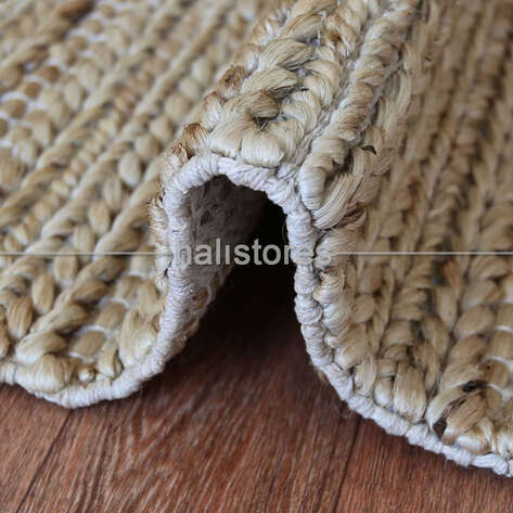%100 Doğal Choti Jüt Sisal Kilim Halı Krem - 3
