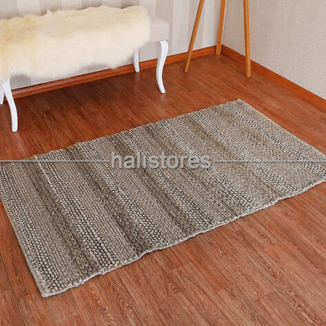 %100 Doğal Choti Jüt Sisal Kilim Halı S-1410 Gümüş - 1