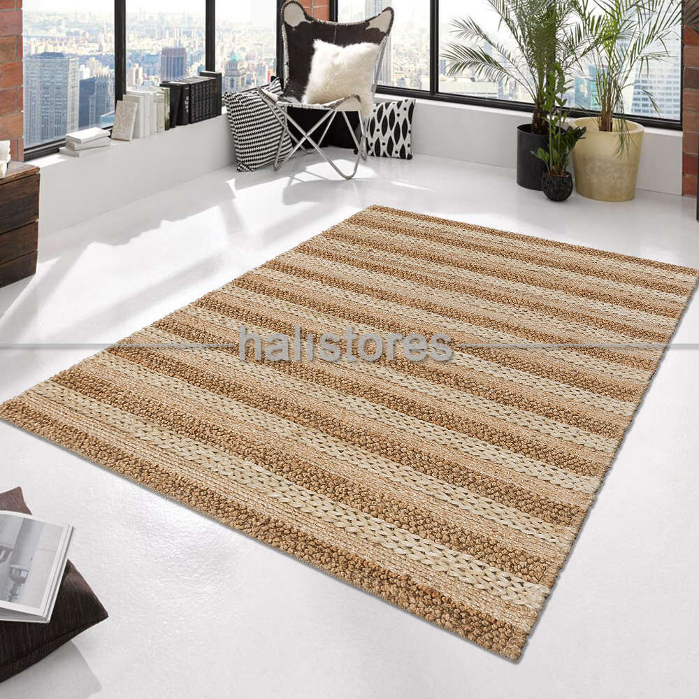 %100 Doğal Choti Jüt Sisal Kilim Halı S-1410 Natural