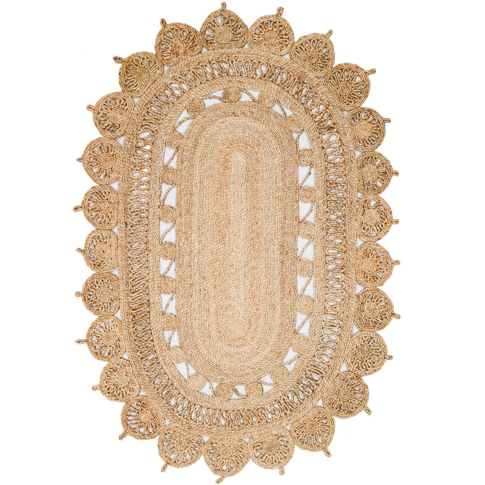 %100 Doğal Choti Jüt Sisal Oval Kilim Halı CA-109 Natural