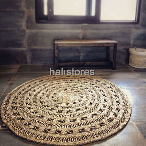 %100 Doğal Choti Jüt Sisal Yuvarlak Kilim Halı CA-106 - 3