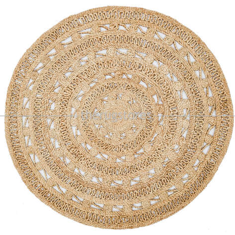 %100 Doğal Choti Jüt Sisal Yuvarlak Kilim Halı CA-106 - 1
