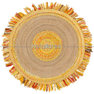 %100 Doğal Choti Jüt Sisal Yuvarlak Kilim Halı MX-05 Sarı