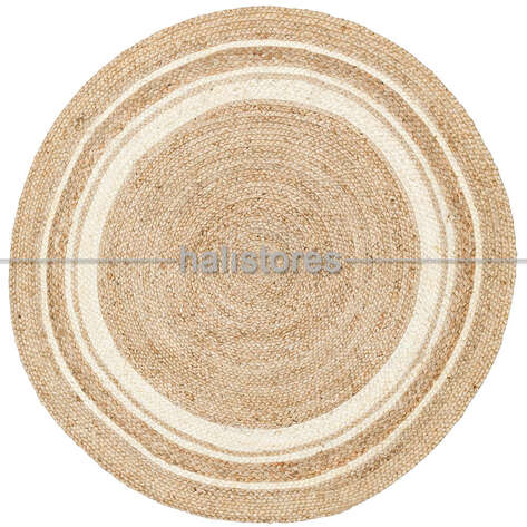 %100 Doğal Jüt Sisal Yuvarlak Kilim Halı ECH 01 Beyaz - 1