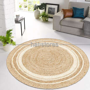 %100 Doğal Jüt Sisal Yuvarlak Kilim Halı ECH 01 Beyaz (2)