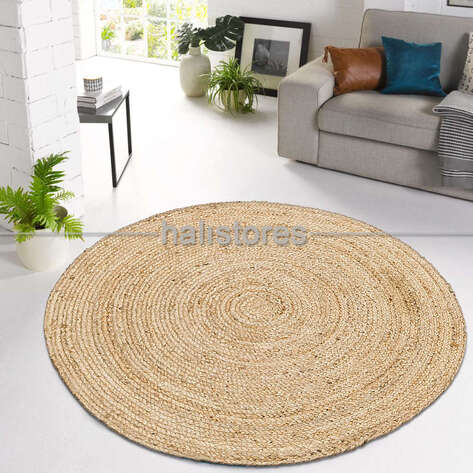 %100 Doğal Jüt Sisal Yuvarlak Kilim Halı ECH 01R Natural - 2