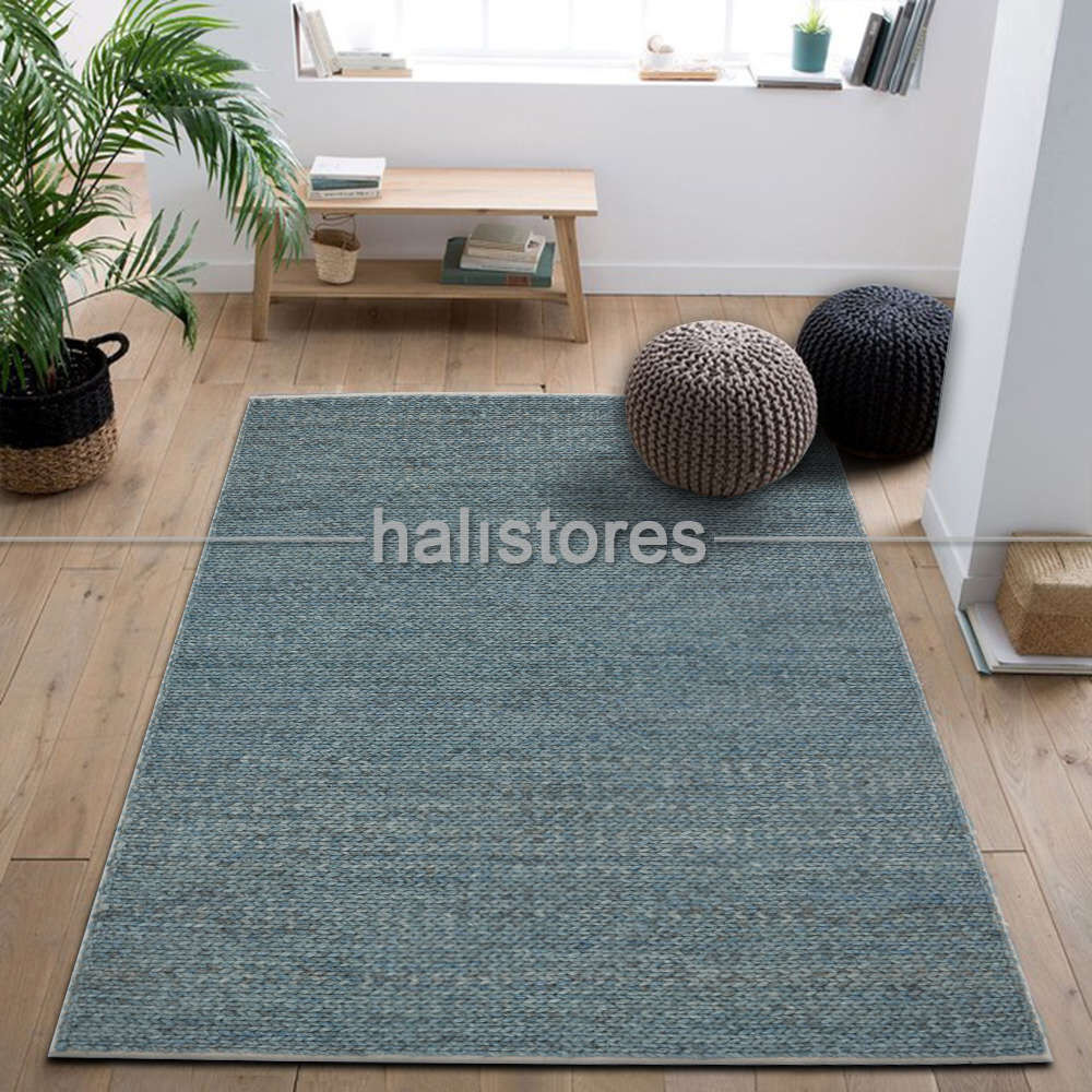 %100 Doğal Örgü Yün Halı Jade Gri