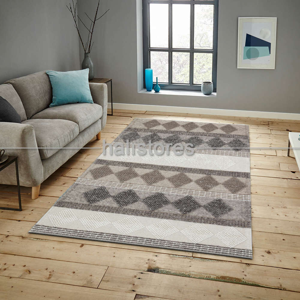 %100 Doğal Yün Örgü Halı Jade 01 Gri