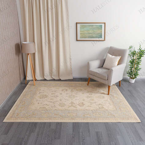 %100 Yün Özel Tezgah Uşak Halısı 103-02-BG - 1