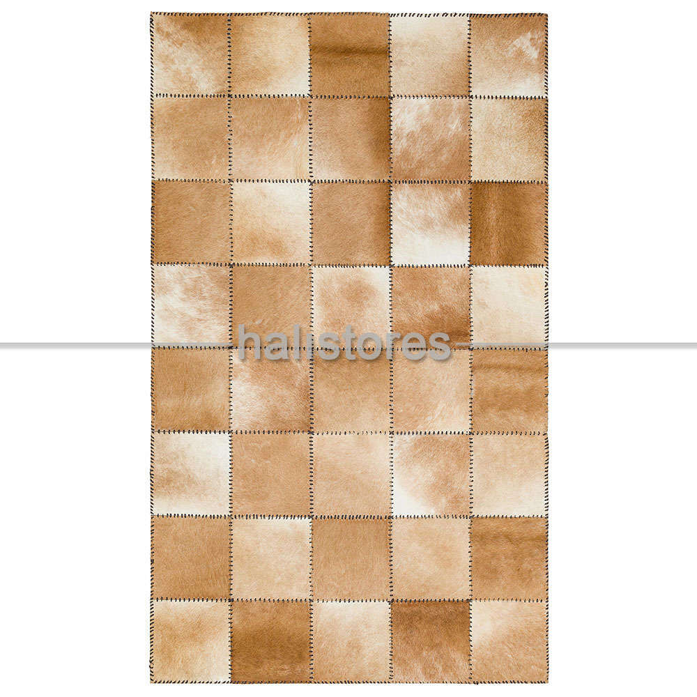 Açık Kahve Deri Patchwork Halı