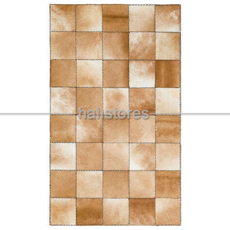 Açık Kahve Deri Patchwork Halı - 1