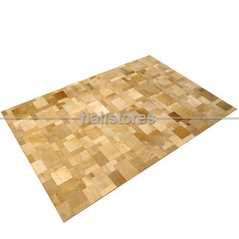 Açık Kahve Geçişli Deri Patchwork Halı - 2