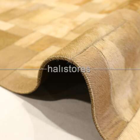 Açık Kahve Geçişli Deri Patchwork Halı - 3