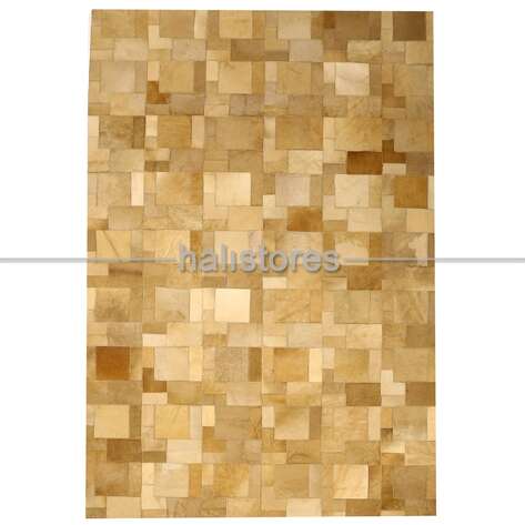 Açık Kahve Geçişli Deri Patchwork Halı - 1