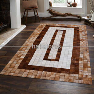 Açık Kahve-Krem Deri Patchwork Halı (1)