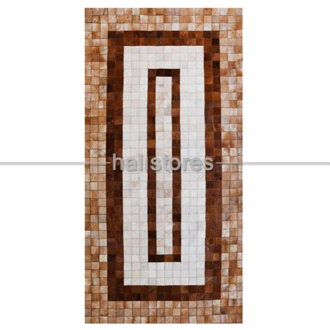 Açık Kahve-Krem Deri Patchwork Halı - 3
