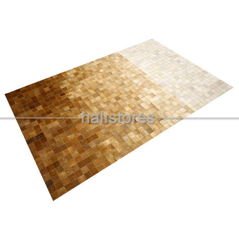Açık Kahve-Krem Geçişli Deri Patchwork Halı - 2