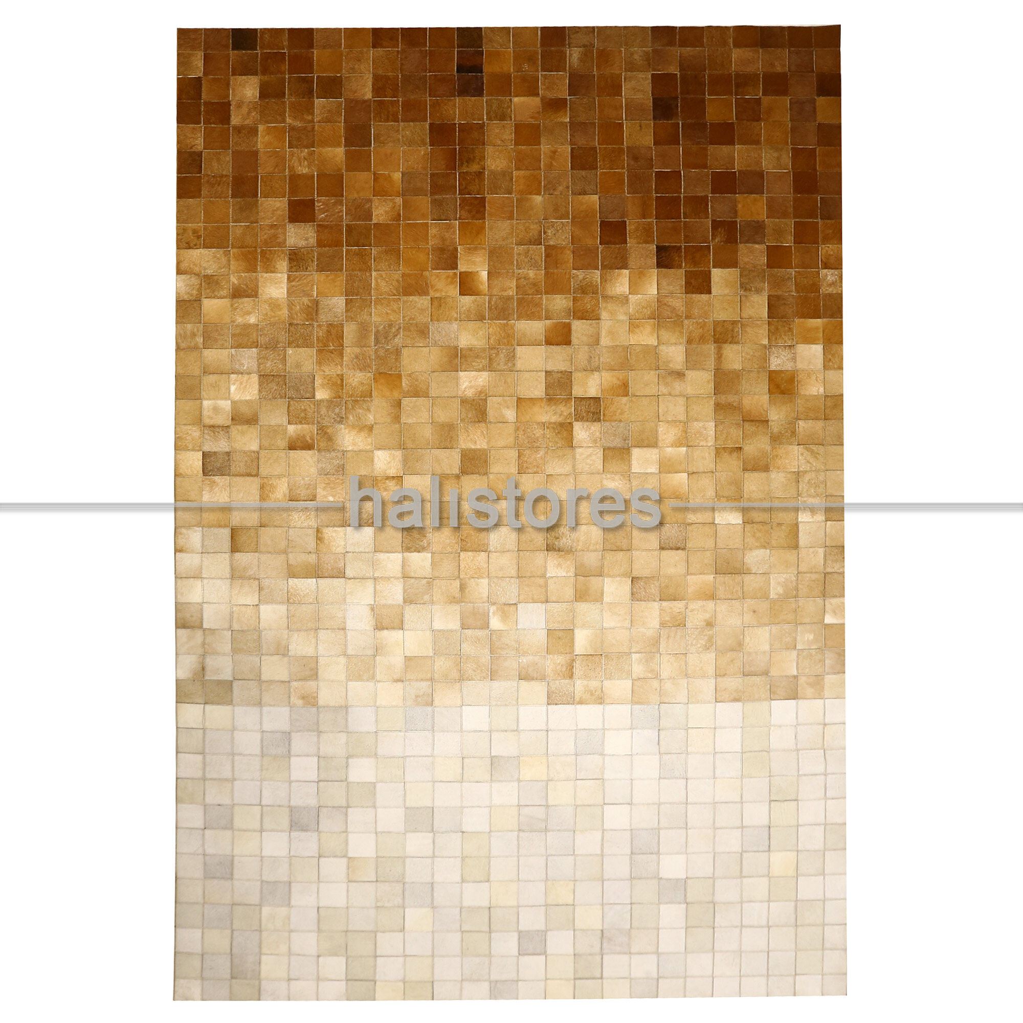 Açık Kahve-Krem Geçişli Deri Patchwork Halı