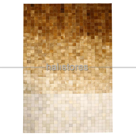 Açık Kahve-Krem Geçişli Deri Patchwork Halı - 1
