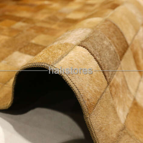 Açık Kahve-Krem Geçişli Deri Patchwork Halı - 3