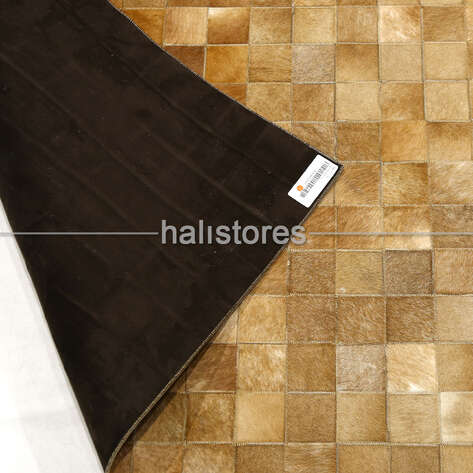 Açık Kahve-Krem Geçişli Deri Patchwork Halı - 5