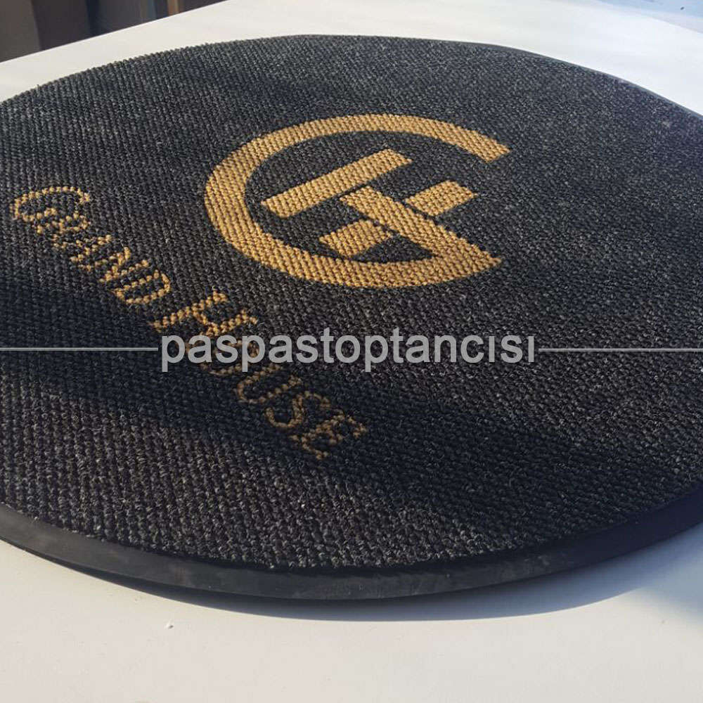 Açık Kahve Logolu Yuvarlak Halı Paspas