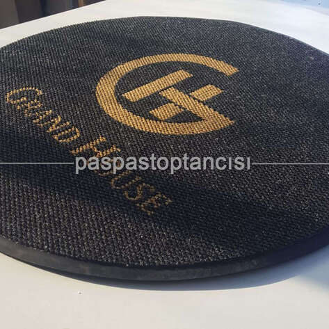 Açık Kahve Logolu Yuvarlak Halı Paspas - 1