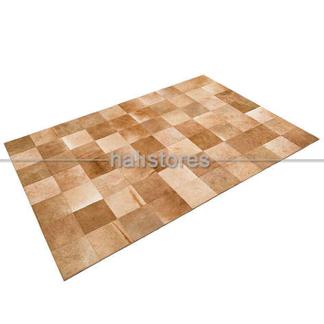 Açık Kahve Renkli Deri Patchwork Halı - 2