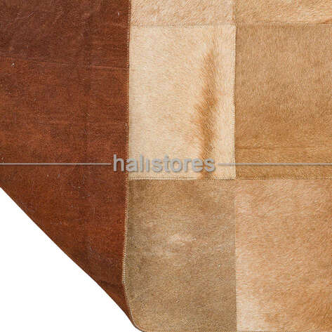 Açık Kahve Renkli Deri Patchwork Halı - 4