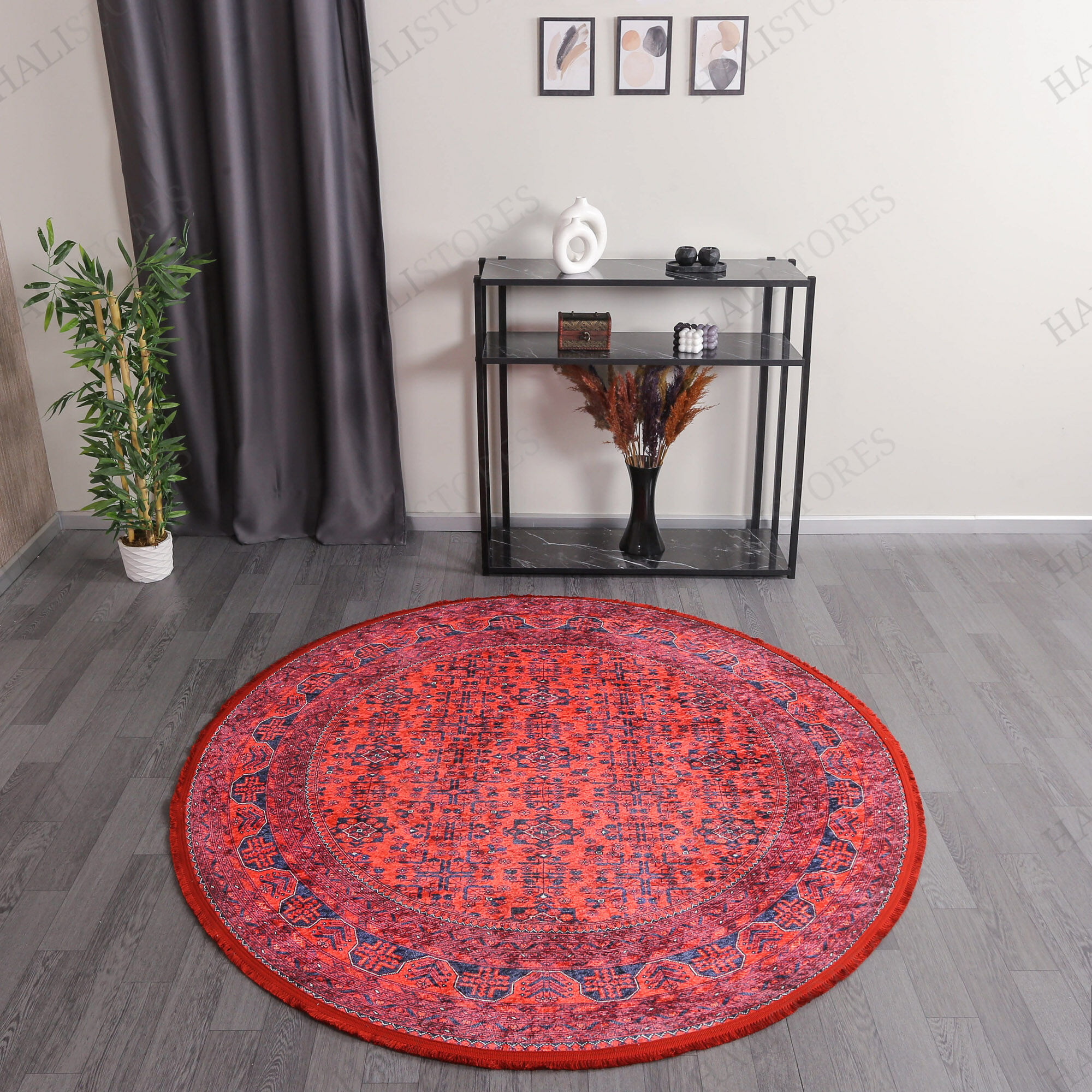 Afgan Bordo Yuvarlak Halı Zen 036