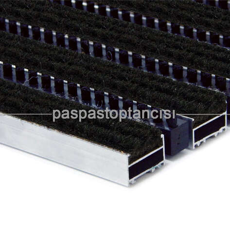 Alüminyum Metal Paspas Halı Fitilli ve İnce Fırçalı Siyah - 1
