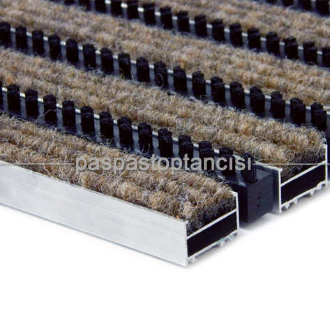Alüminyum Metal Paspas Halı Fitilli ve İnce Fırçalı Siyah - Kahve - 1