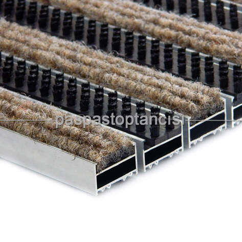 Alüminyum Metal Paspas Halı Fitilli ve Plastik Fırçalı Açık Kahve - 1