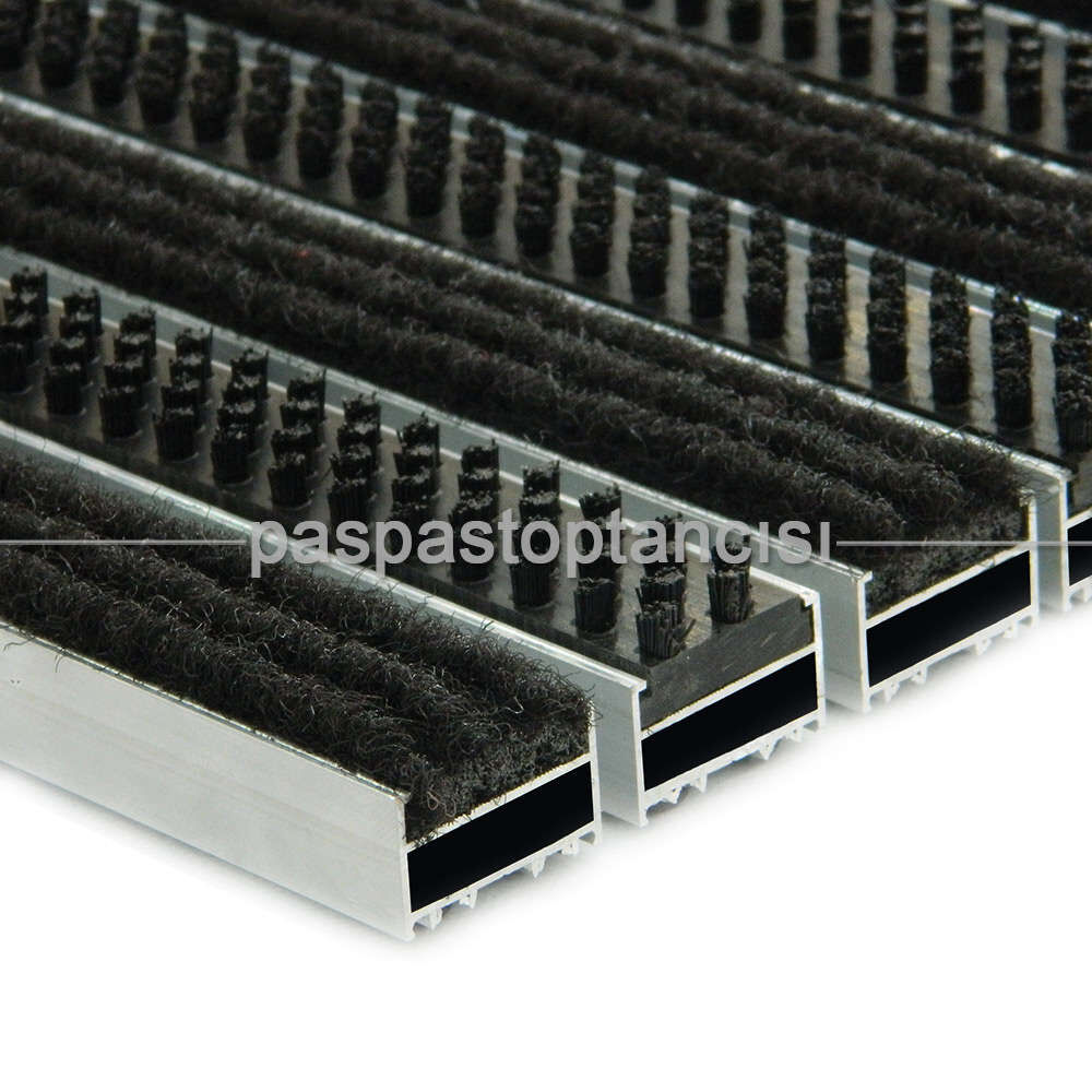 Alüminyum Metal Paspas Halı Fitilli ve Plastik Fırçalı Siyah