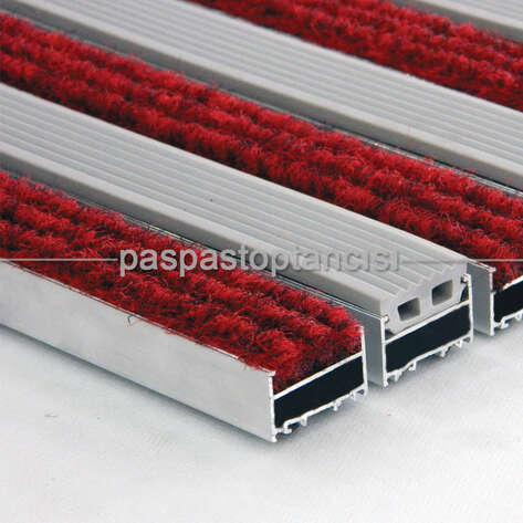 Alüminyum Metal Paspas Halı ve Lastik Fitilli Gri - Kırmızı - 1