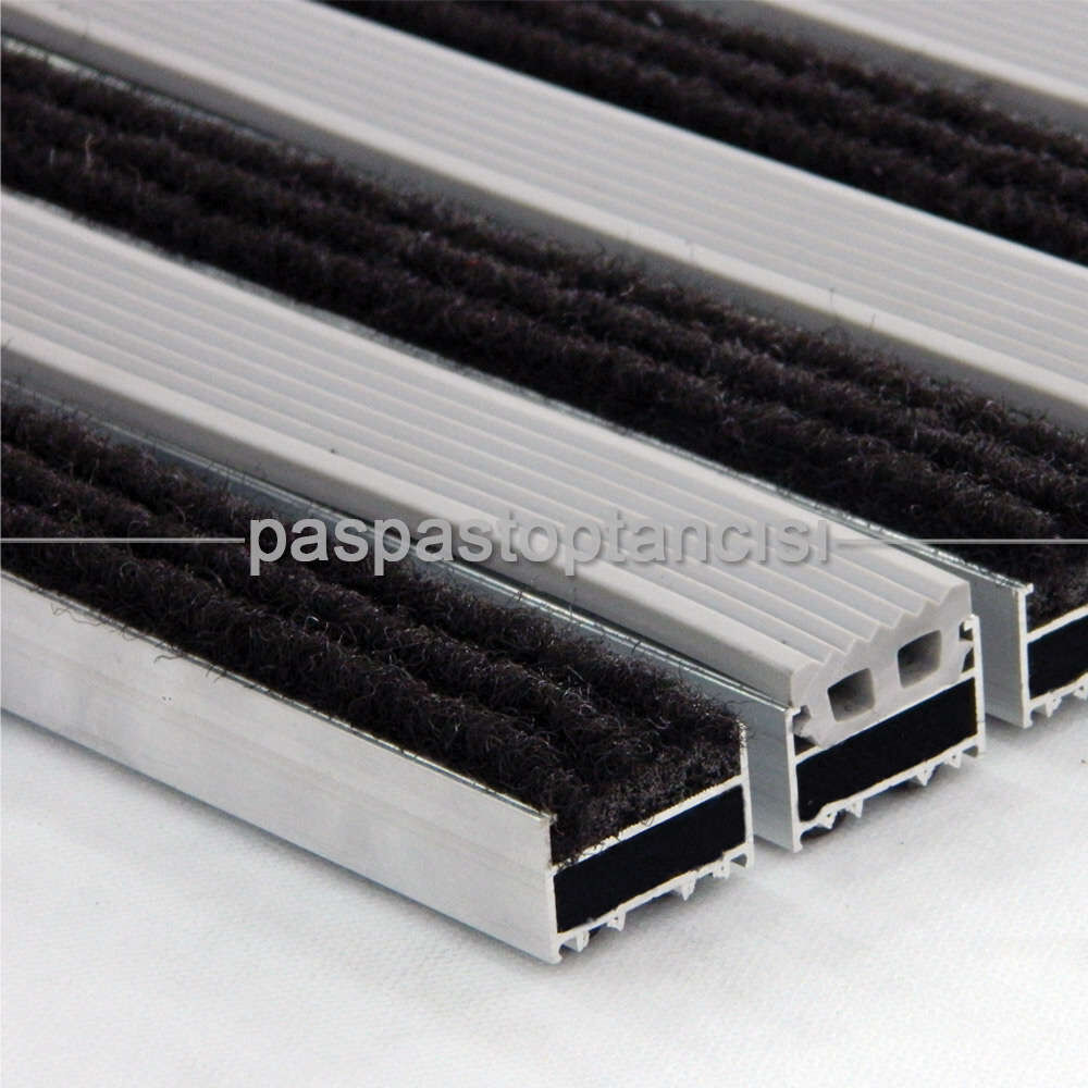 Alüminyum Metal Paspas Halı ve Lastik Fitilli Gri - Siyah