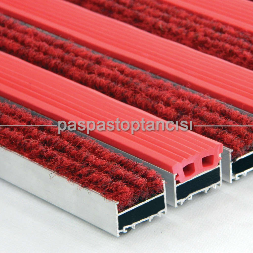 Alüminyum Metal Paspas Halı ve Lastik Fitilli Kırmızı