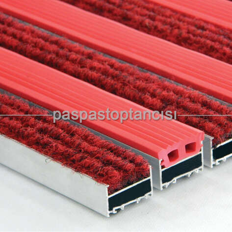 Alüminyum Metal Paspas Halı ve Lastik Fitilli Kırmızı - 1