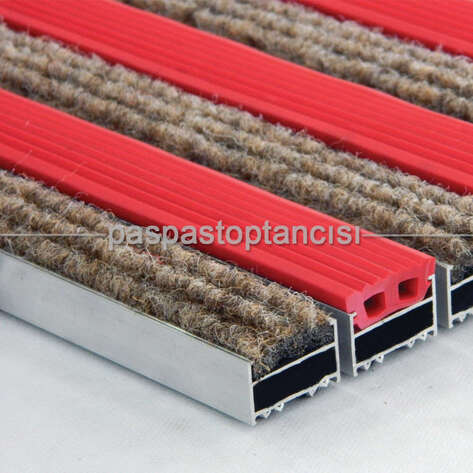 Alüminyum Metal Paspas Halı ve Lastik Fitilli Kırmızı - Kahve - 1