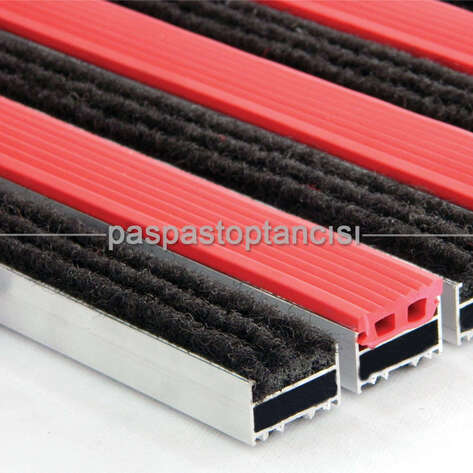 Alüminyum Metal Paspas Halı ve Lastik Fitilli Kırmızı - Siyah - 1
