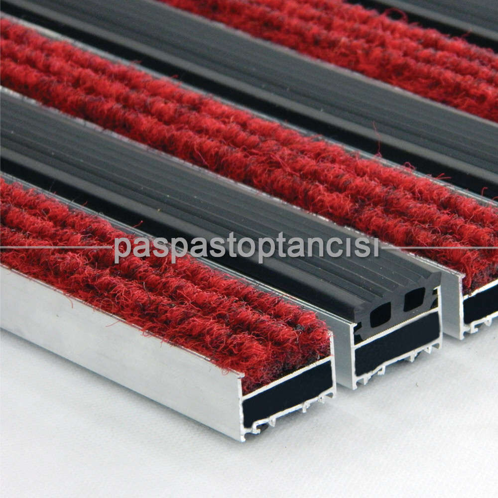 Alüminyum Metal Paspas Halı ve Lastik Fitilli Siyah - Kırmızı