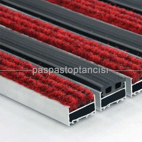 Alüminyum Metal Paspas Halı ve Lastik Fitilli Siyah - Kırmızı - 1