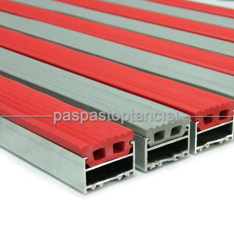 Alüminyum Metal Paspas Lastik Fitilli Gri - Kırmızı - 1