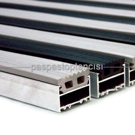 Alüminyum Metal Paspas Lastik Fitilli Gri - Siyah - 1
