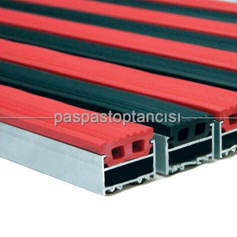 Alüminyum Metal Paspas Lastik Fitilli Kırmızı - Siyah - 1
