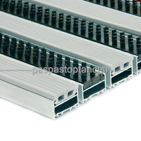 Alüminyum Metal Paspas Lastik ve Fırça Fitilli Gri - 1