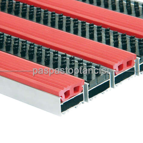 Alüminyum Metal Paspas Lastik ve Fırça Fitilli Kırmızı - 1